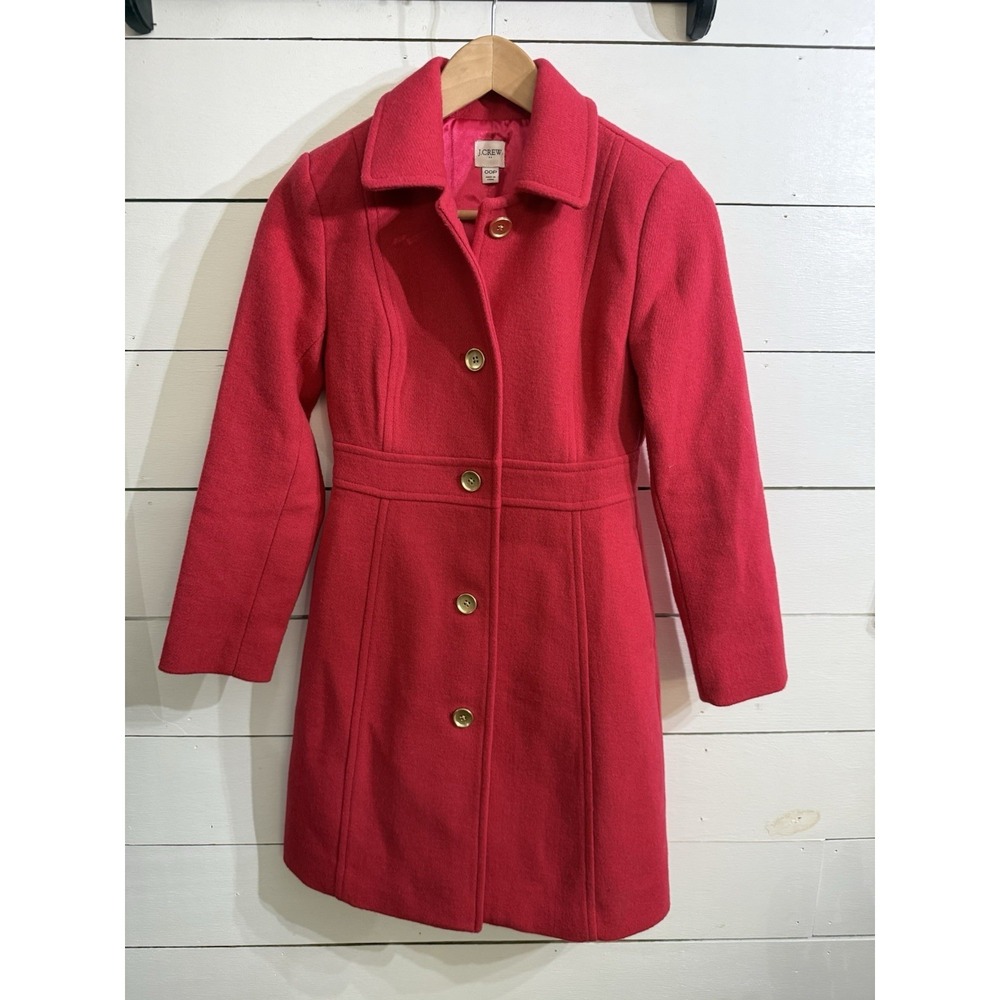 J. Crew Classic Lady Day Coat Pink Fuchsia Wool Blend Mid Length Sz 00P